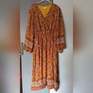 Bohemian Orange Floral Wrap Dress